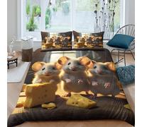 Cute mice mangeant Housse de Couette 3 pièces Microfibre Hypoallergique Imprimé en 3D Léger Whimsical cartoon Ensemble De Literie avec 2 Taies d'oreiller Confortable for Adulte Double（200x200cm）