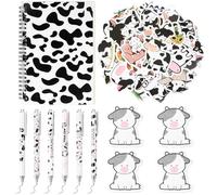 Cute Milk Cow Gift Set for Women, Included 120 Sheets Cow Sticky Notes 6 Pieces Cow Black Gel Pens,1 Piece Cow Themed Notebook and 50 Pieces Cow Stickers for Office School Party Favors Cow Lover Gift