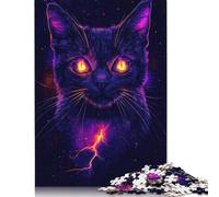 Cute Neon Cat Light Eyes Puzzle 1000 Pièces Educa Jouet en Bois Jeu D'Intelligence Décoration Intérieure Jeu Éducatif Challenge Toy Adultes & Enfants des 14 Ans 1000pcs (38x26cm)