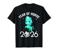 Cute New Year 2026 Fun Year of Horse Cyan- for Kids Girl Boy T-Shirt