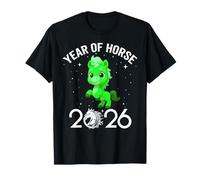 Cute New Year 2026 Fun Year of Horse Green- for Kid Girl Boy T-Shirt