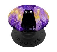 Cute Nonbinary Ghost Cat Enby Black Cat Lover Halloween PopSockets PopGrip Adhésif