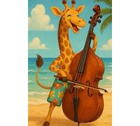 Cute Notebook for Kids - Funny Animal Musicians - Giraffe Plays the Double Bass - Lined Pages - 100 Pages - 6" x 9"