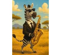 Cute Notebook for Kids - Funny Animal Musicians - Zebra Plays the Sax - Squared Pages - 100 Pages - 6" x 9"