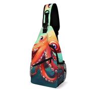 Cute Octopus Sling Bag for Men Women Crossbody Backpack Dog in Flower Field Crossbody Bag Chest Bags for Travel Sport