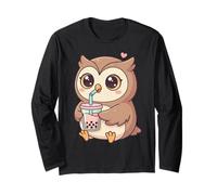 Cute Owl Bubble Tea Kawaii Anime Owls Lover Girls Manche Longue