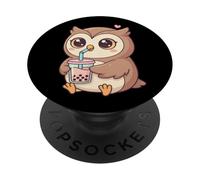 Cute Owl Bubble Tea Kawaii Anime Owls Lover Girls PopSockets PopGrip Adhésif