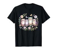 Cute Owl Lover Floral Butterfly Nature Bird Lover T-Shirt