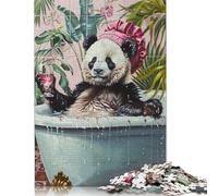 Cute Panda Bath Wine Glass Puzzle 1000 Pieces Cadeau Unique Jeu Éducatif Challenge Toy À De Qualité Supérieure Peinture Art pour Adultes Et Enfants À Partir De 14 Ans 1000pcs (75x50cm)