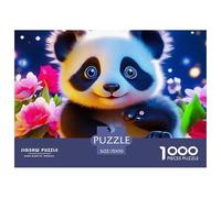 Cute Panda Cub with Glowing Eyes Among Flowers Matériau Cartonné De Qualité Jeu De Puzzle Classique, Parfait pour Le Partage Familial Et Le Divertissement Intérieur 70x50cm/1000pcs