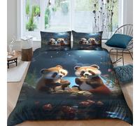 Cute panda duo Ensemble De Literie Microfibre résistante 3 pièces 3D Effet Confortable Nuit picnic scène Parure de Lit avec Fermeture Éclair Douce for Chambre de garçons Super king（260x220cm）