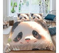 Cute panda face Parure de Lit Résistante Microfibre résistante 3 Pièces 3D Effet Cartoon illustration Linge de Lit avec Taie d'oreiller Hypoallergique for Garçons Adolescents Single（140x200cm）