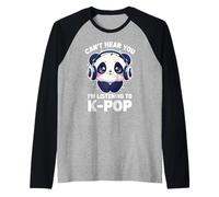 Cute Panda Merch T-Shirt Can't Hear You I'm Listening to Kpop Manche Raglan