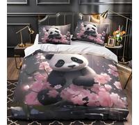 Cute Panda Sitting Parure de Lit Microfibre Hypoallergique 3D Imprimé 3 Pièces Éclair Ultra Douce Cherry Blossom Linge de Lit Confortable Résistante for Enfants Garçons Ado Super king（260x220cm）