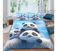 Cute panda trio Linge de Lit Microfibre résistante 3 Pièces 3D Effet Léger Cartoon style de fluffy Ensemble De Literie avec Taie d'oreiller Facile d'entretien for Chambre à Coucher Double（200x200cm）