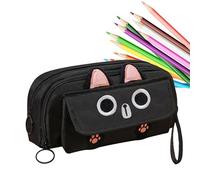 Cute Pencil Bag | Embroidered Cat Pencil Case | Girls Pencil Box | Stationery Organizer | Large Capacity Pouch Charming Cat Design Oxford Cloth For School Animal Pencil Case Cute Embroidered