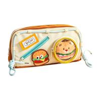 Cute Pencil Case - Food Theme Canvas Pouch | Big Capacity Stationery Box | Retro Hamburger & Pizza Patterns, Detachable Round Coin Pocket, Zippered School Supply Organizer for Desk Backpack Travel