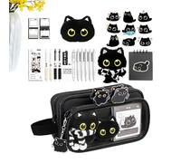 Cute Pencil Case - Large Stationery Organizer, Big Pencil Case Cute Stationery | Detachable Black Cat Storage Set | For Marker School Supplies Kids Teen Girls Boys Home Classroom Birthday Holiday