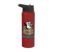 Cute Penguin Book Waddler Reading Books Stainless Steel Insulated Water Bottle