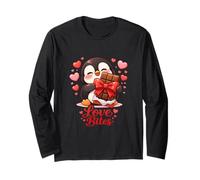 Cute Penguin Chocolate Valentine Love Bites Hearts Manche Longue