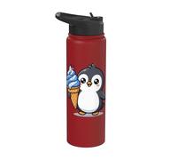 Cute Penguin Holding Ice Cream Cone Cartoon Stainless Steel Insulated Water Bottle