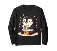 Cute Penguin Reading Book Lover Art Manche Longue