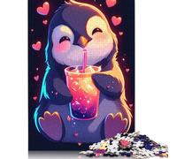 Cute Penguin with Drink Puzzle 1000 Pièces Cadeau Unique Jeu Éducatif Challenge Toy À De Qualité Supérieure Peinture Art pour Adultes Et Enfants À Partir De 12 Ans 1000pcs (75x50cm)