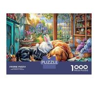 Cute Pets Scene Puzzle Adolescents 12-18, Chien dans Une librairie Carton Extra-Épais, Logique, Activité De Fête, Cadeau pour Fans De Puzzles 70x50cm/1000pcs