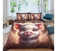 Cute pig face Housse de Couette Microfibre résistante 3 pièces 3D Imprimée Léger Cartoon animal illustration Parure de Lit avec Taie d'oreiller Entretien Facile for Adolescent Double（200x200cm）