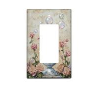 Cute Pig Plaque de protection pour interrupteur/prise de courant, motif ferme beige doux avec roses, plaques murales en thermoplastique, taille standard simple