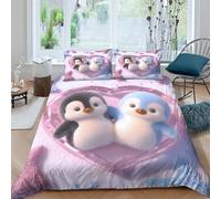 Cute pingouin duo Ensemble De Literie 3 Pièces Microfibre résistante 3D Imprimée Respirante Soft plush style Linge de Lit avec 2 x Taies d'oreiller Super Douce for Chambre de garçons King（220x240cm）