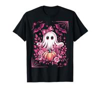 Cute Pink Ghost with Bow Kawaii Halloween Pumpkin Bat Girls T-Shirt