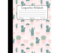 Cute Pink, Green, and White Cactus Composition Notebook: Light Pink Notebook with Pattern of Green and White Succulents and Cacti Perfect for Work, School, Journaling, Tracking