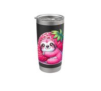 Cute Pink Sloth Hugging Strawberry Kawaii Animal Graphic Gobelet isotherme en acier inoxydable double paroi