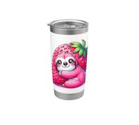 Cute Pink Sloth Hugging Strawberry Kawaii Animal Graphic Gobelet isotherme en acier inoxydable double paroi