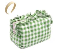 Cute Plaid Quilted Makeup Bag,Mini Gingham Cosmetic Toiletry Bags,Portable Aesthetic Travel Pouch Purse for Women