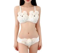 Cute Plush Bear Gathered Padded Bra and Panty Set,Plush Seductive Lingerie Underwear Brief,Anime Cozy Warm Lingerie