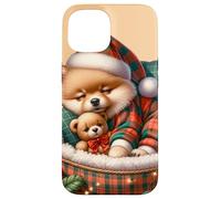 Cute Pomeranian Puppy for Pom Mom Dog Lover Cozy Christmas Coque pour iPhone 15