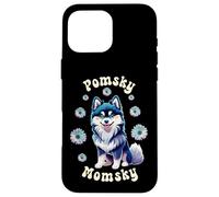 Cute Pomsky Momsky Mom Teal White Dog Retro Flowers Vintage Coque pour iPhone 16 Pro Max