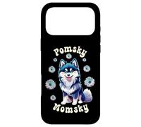 Cute Pomsky Momsky Mom Teal White Dog Retro Flowers Vintage Coque pour iPhone 17 Pro Max