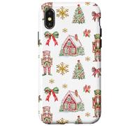 Cute Preppy Christmas Bows Trees and Nutcracker Pattern Coque pour iPhone X/XS