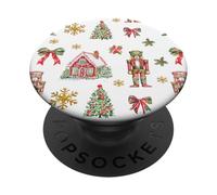 Cute Preppy Christmas Bows Trees and Nutcracker Pattern PopSockets PopGrip Adhésif