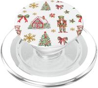 Cute Preppy Christmas Bows Trees and Nutcracker Pattern PopSockets PopGrip pour MagSafe