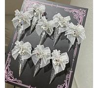 Cute Press Cat Claw on Nails Long Stiletto Handmade 3D White Bow Press on Nails Reusable Thick Acrylic Cat Dragon Eagle Claw False Nail with Designs Glossy Glue on Nail (L)