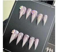 Cute Press Cat Claw on Nails Stiletto Pink Purple 3D Flower Relief Gothic Punk Style Reusable Thick Acrylic Press on Nails Cat Dragon Eagle Claw False Nail with Designs Glossy Glue on Nail (M)