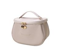 Cute PU Makeup Bag for Women Toiletries Organizer Waterproof Travel Make Up Pouch Female Large Capacity Portable Cosmetic Case Convient au Shopping, aux Voyages, aux Rencontres(Ivory)