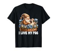 Cute Pug Dad Gnome In A Floral Flower Basket I Love My Pug T-Shirt
