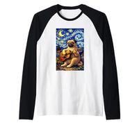 Cute Pug Dog Playing Guitar Whimsical Art Music Camping Manche Raglan