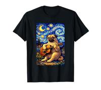 Cute Pug Dog Playing Guitar Whimsical Art Music Camping T-Shirt