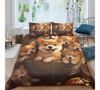 Cute puppy cluster Housse de Couette Douce Microfibre 3 pièces Imprimé en 3D Cartoon animal illustration Linge de Lit avec Fermeture Éclair Ultra Douce for Enfants Garçons Ado Single（140x200cm）